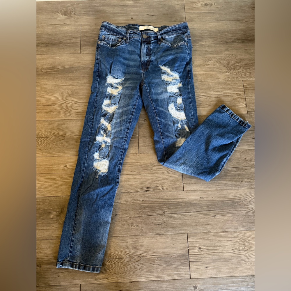 Slim Straight Distressed Men's Jeans - Dark Blue